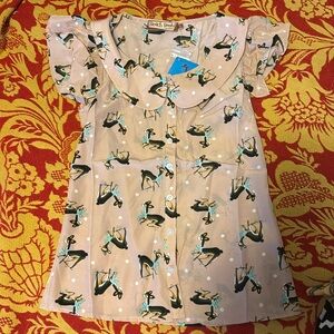 Retro print Peter Pan collared top